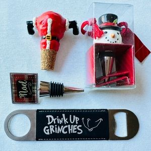 💚 4 PC WINE CORK TOPPERS & GRINCH BOTTLE OPENER PERFECT 4 THE HOLIDAYS